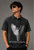 DIVINE CHAOS – Washed Black Graphic Polo T-Shirt