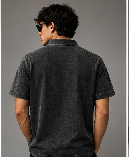 DIVINE CHAOS – Washed Black Graphic Polo T-Shirt